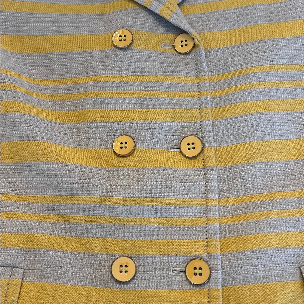 Talbots Double Breasted Lined Cropped Blazer, Yellow/Khaki Striped, Sz Womens 14 - Picture 5 of 9
